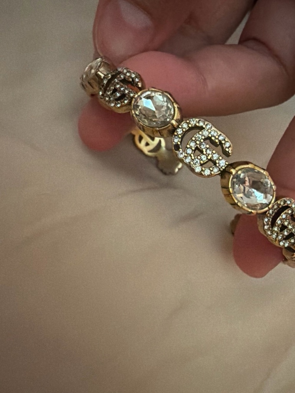 Gucci Gold-Tone Crystal Interlocking G Bracelet